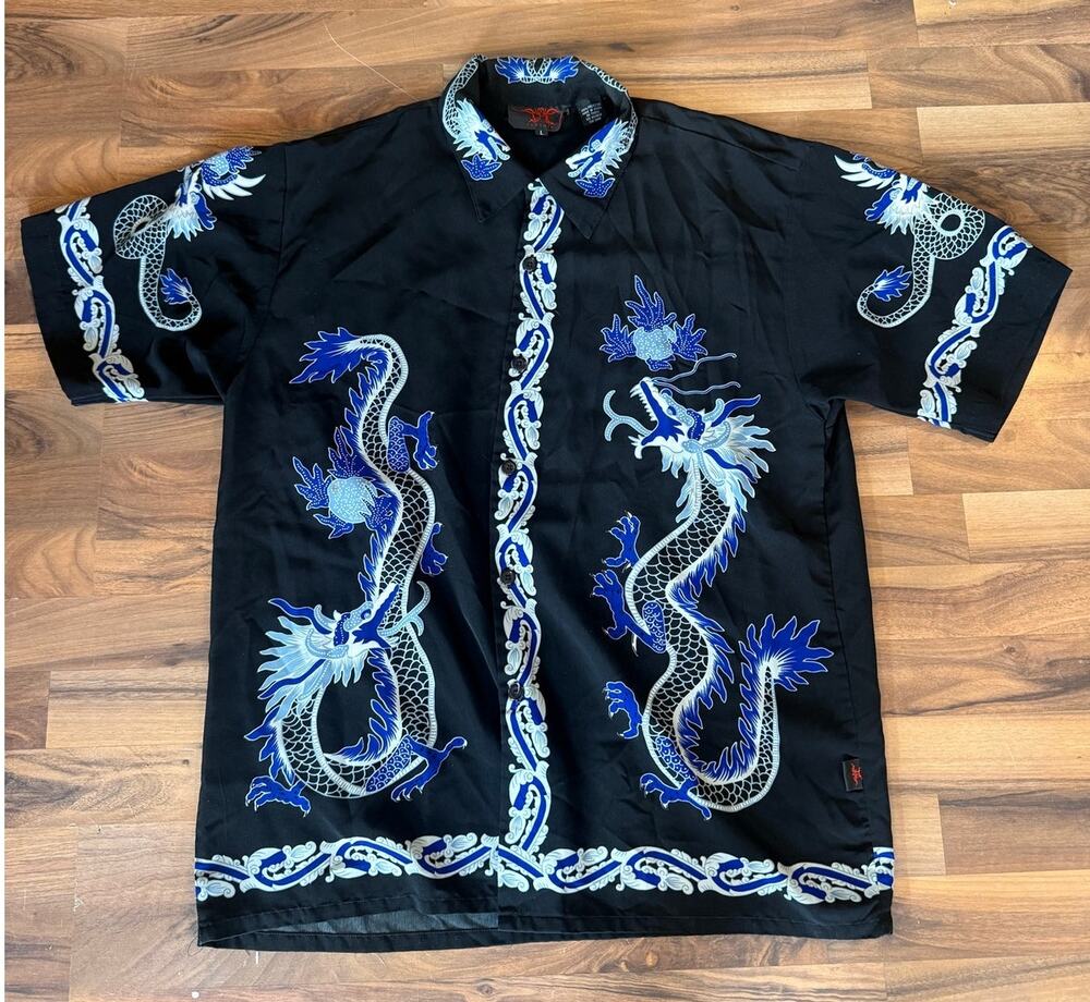 Dragon Fly Blue Dragon Button Up Size Large
